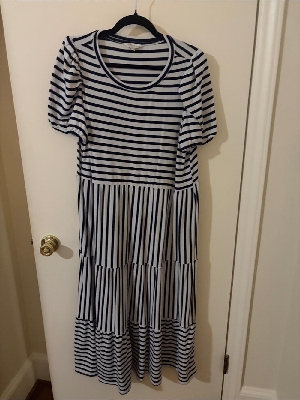 crown & ivy Navy and White Striped Tiered Dress